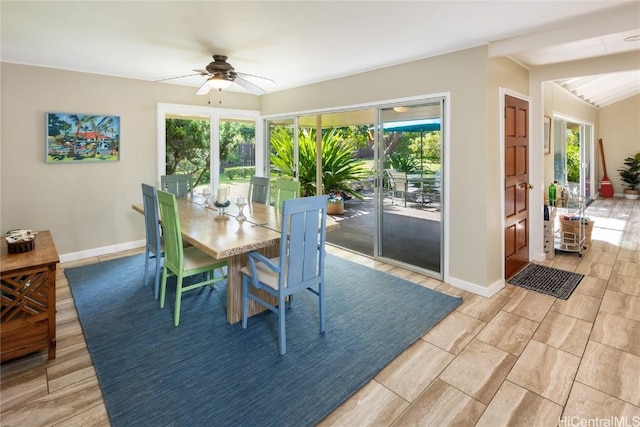 dining area featuring ceiling fan