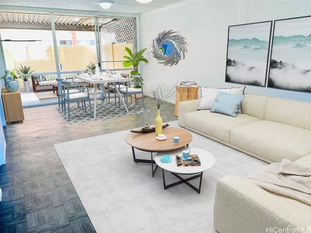 living room with hardwood / wood-style flooring