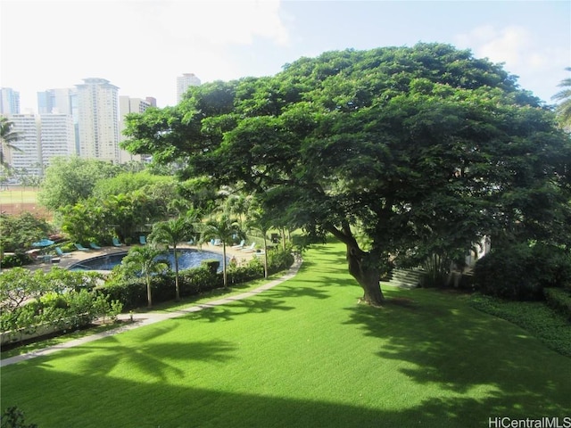 view of property's community featuring a lawn