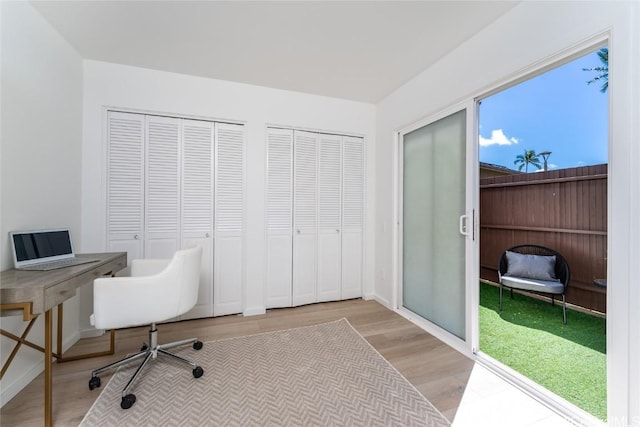 office space featuring light hardwood / wood-style floors and plenty of natural light