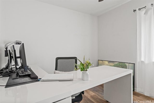 home office featuring hardwood / wood-style floors