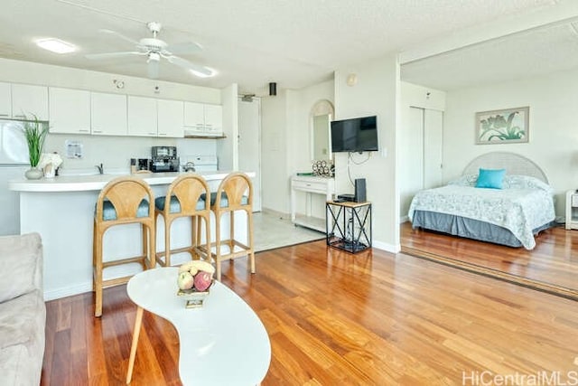 interior space featuring light hardwood / wood-style floors and ceiling fan