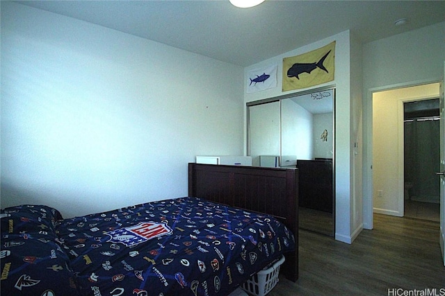 bedroom featuring hardwood / wood-style flooring and a closet