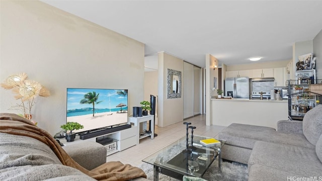 living room featuring light tile patterned floors