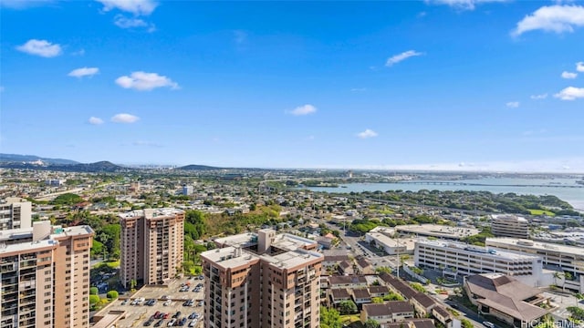 birds eye view of property featuring a water and mountain view