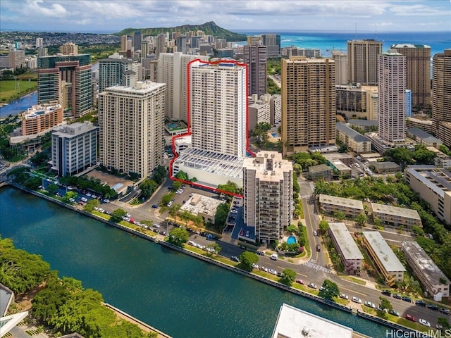 aerial view with a water view