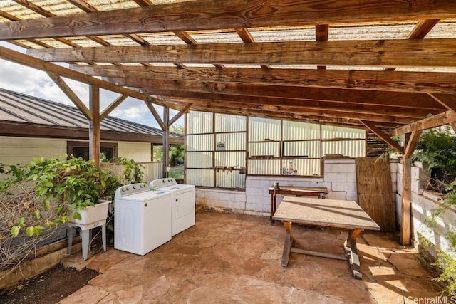 view of patio / terrace featuring washer and dryer