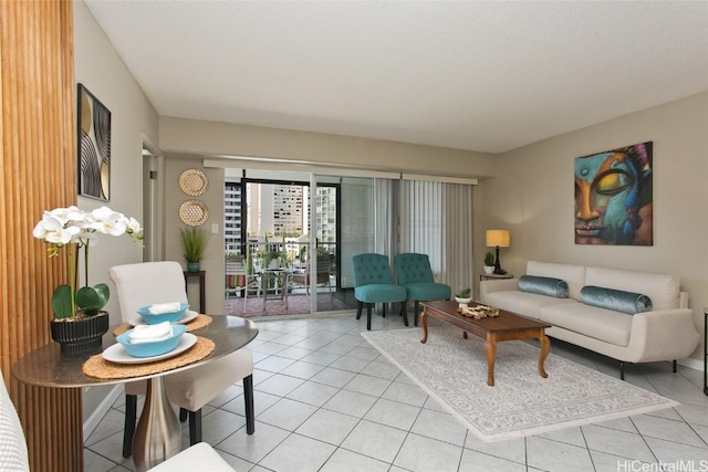 living room featuring light tile patterned floors