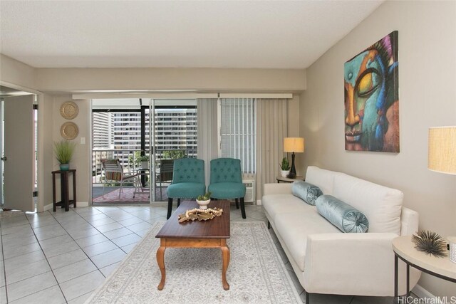 living room with light tile patterned floors