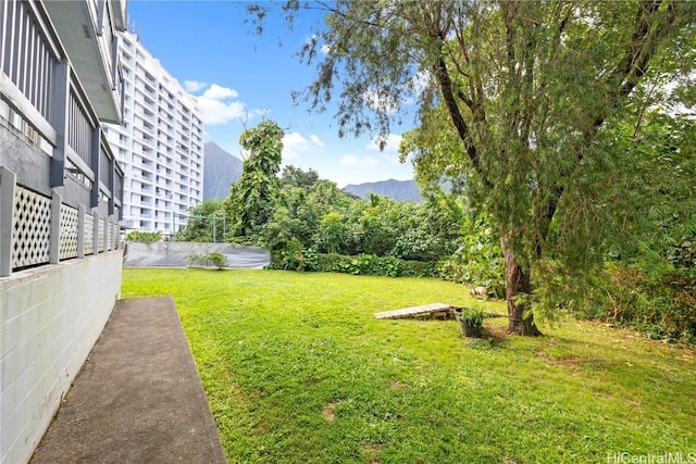 view of yard with a mountain view