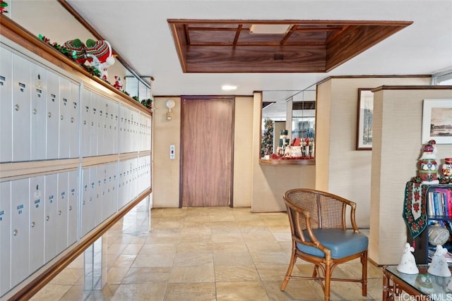 hallway with mail boxes