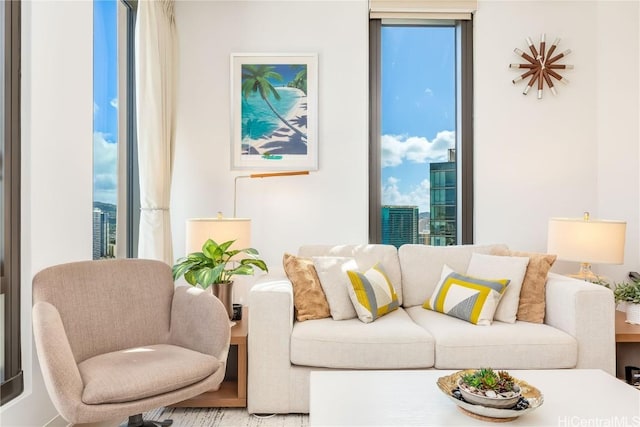 living room featuring a wealth of natural light