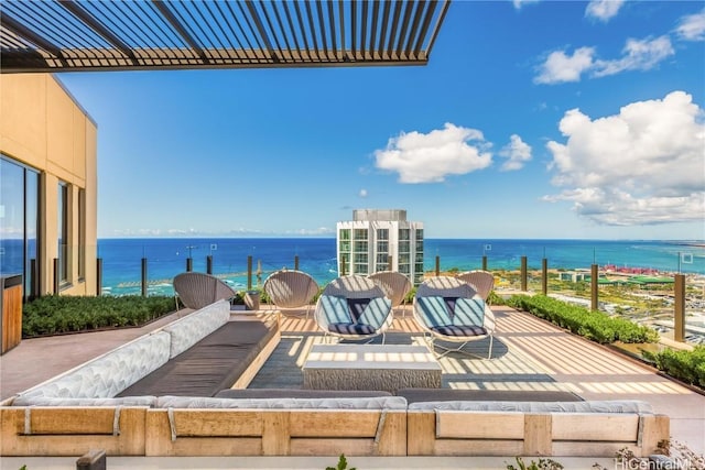 view of patio featuring a water view