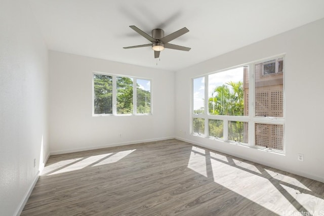 unfurnished room with hardwood / wood-style floors and ceiling fan