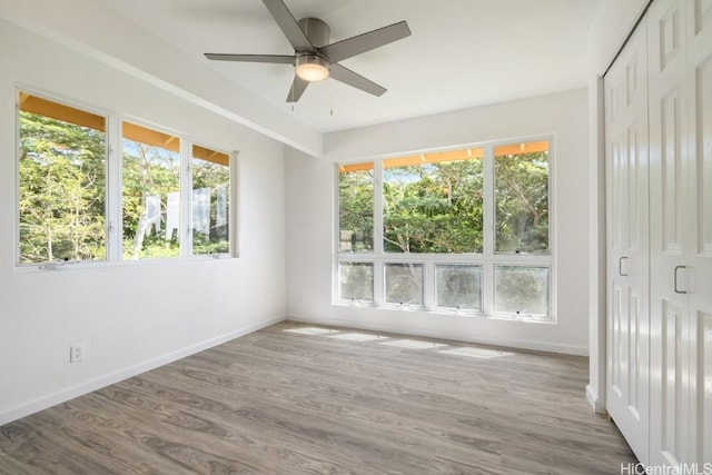 spare room featuring hardwood / wood-style flooring and ceiling fan