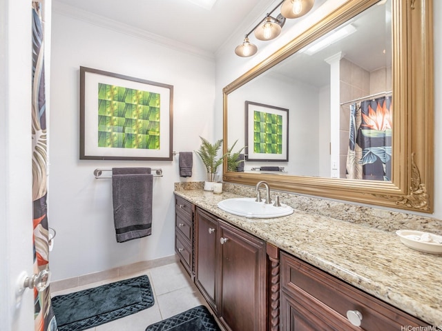 654 N Judd St Unit 654, Honolulu, HI 96817 - full bath with vanity, tile patterned flooring, a shower with shower curtain, and crown molding