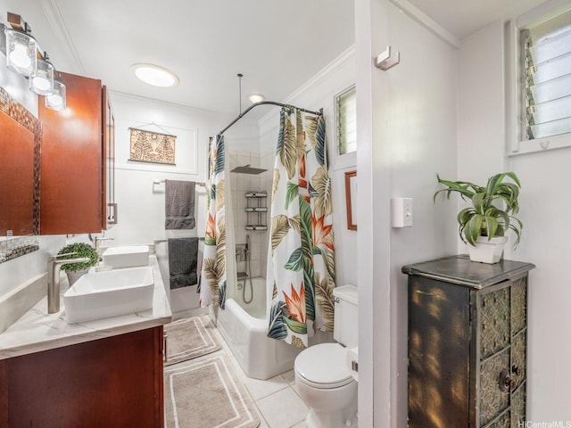 654 N Judd St Unit 654, Honolulu, HI 96817 - bathroom featuring crown molding, double vanity, shower / bath combo, and tile patterned floors