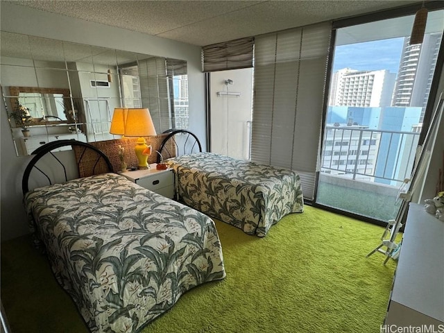 bedroom featuring carpet flooring and access to exterior