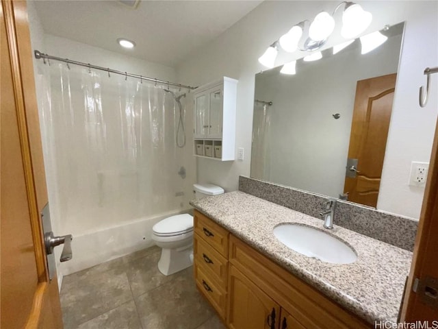 full bathroom with tile patterned floors, vanity, toilet, and shower / tub combo