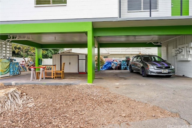 view of parking / parking lot featuring a carport