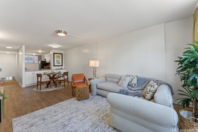 living room with light hardwood / wood-style flooring