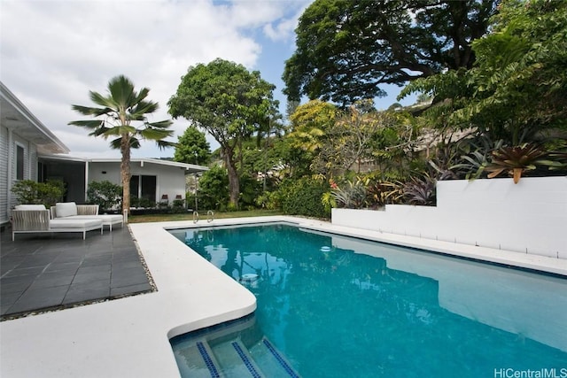 view of swimming pool with a patio area