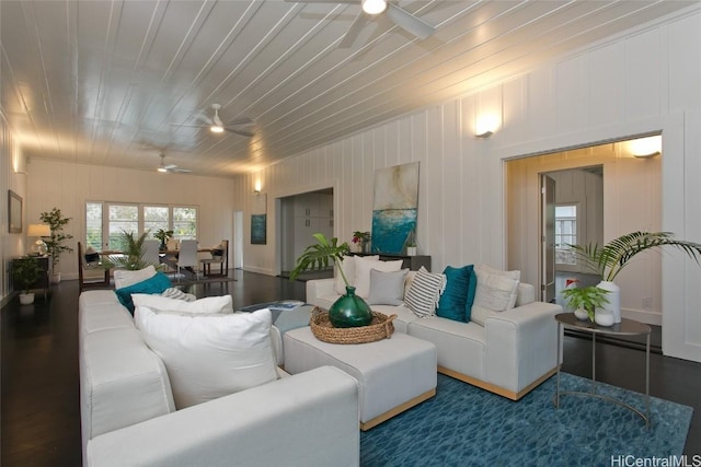 living room with ceiling fan