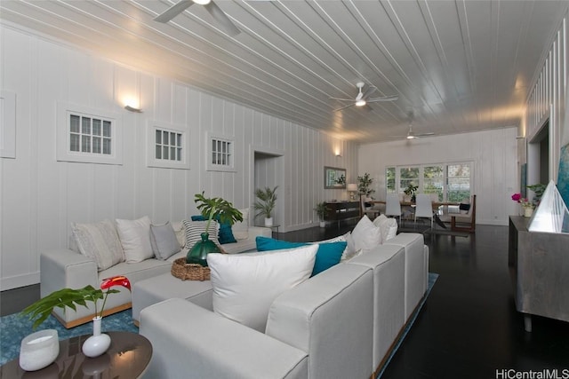 living room with ceiling fan