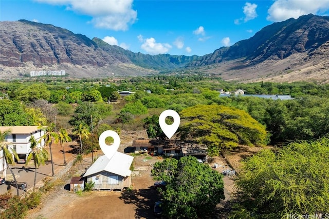 bird's eye view with a mountain view