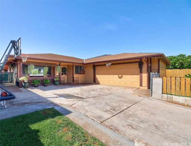 single story home with a garage