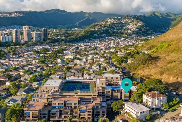 drone / aerial view with a mountain view