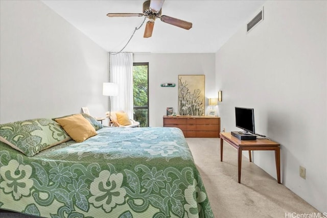 bedroom featuring ceiling fan and carpet flooring