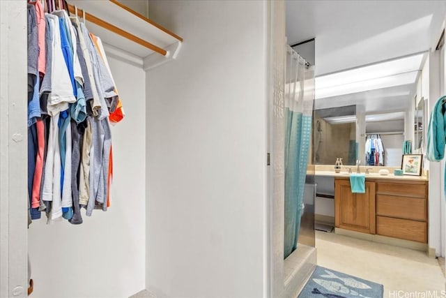 bathroom with vanity and a shower with curtain