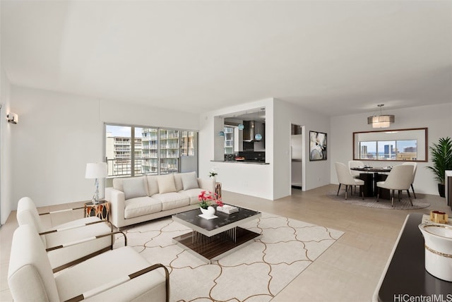 living room featuring light wood-type flooring