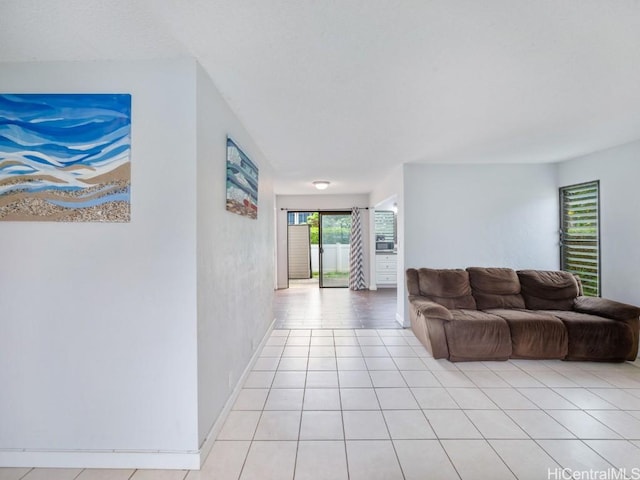 living room featuring light tile patterned floors