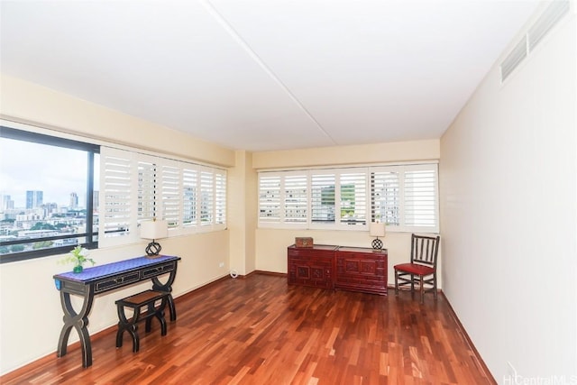 interior space with dark hardwood / wood-style floors