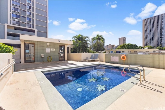 view of pool featuring a patio