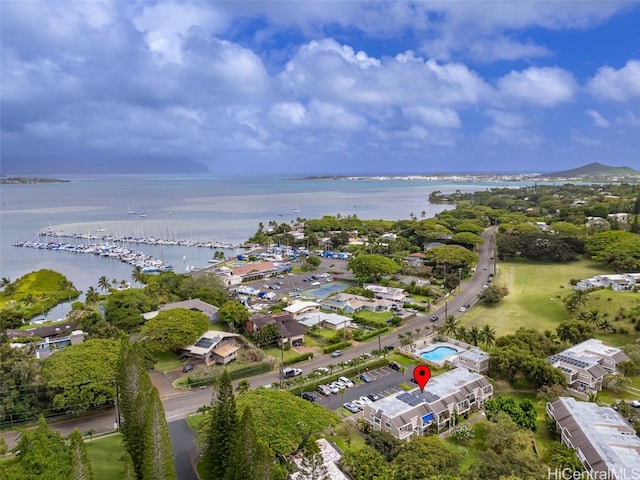 aerial view with a water view