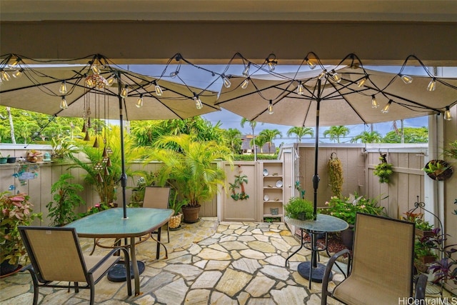 view of patio featuring outdoor dining area and a fenced backyard