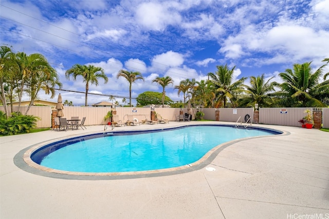 view of swimming pool with a patio area