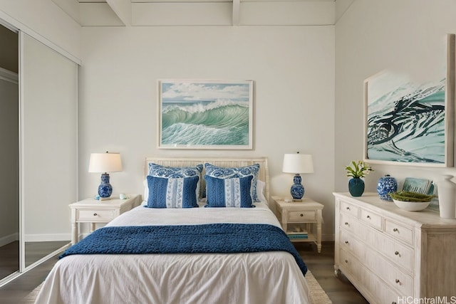 bedroom featuring a closet and dark wood-type flooring