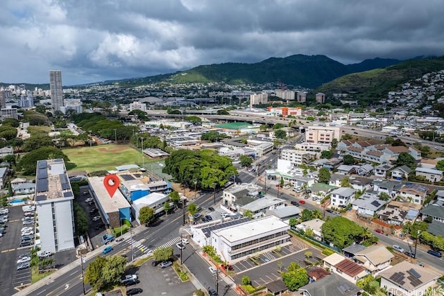 aerial view with a mountain view