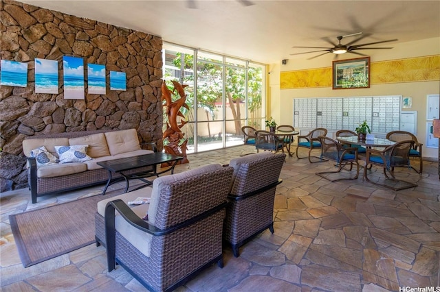 435 Seaside Ave Unit 209, Honolulu, HI 96815 - view of patio with an outdoor living space, a ceiling fan, and outdoor dining space