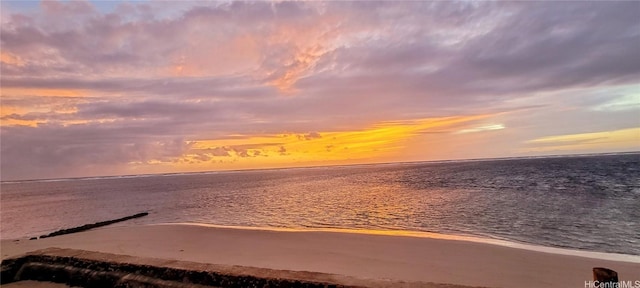 property view of water featuring a beach view