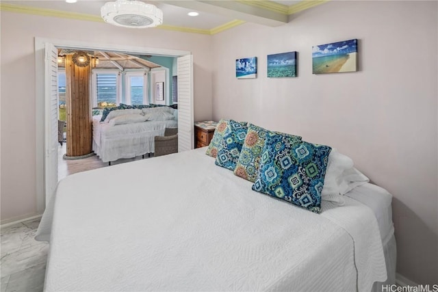 bedroom with ornamental molding