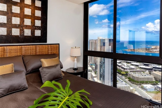 bedroom with a water view