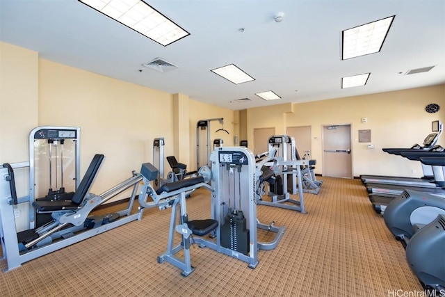 workout area with light carpet