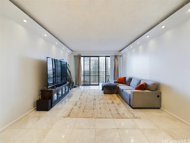 living room with light tile patterned floors