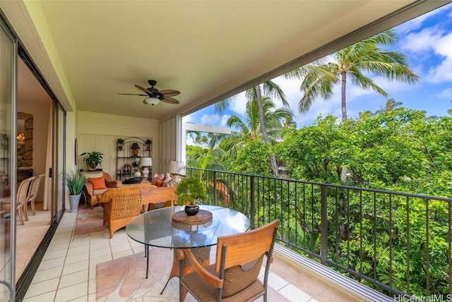 balcony with ceiling fan