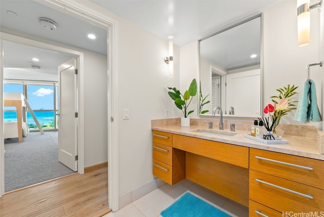 bathroom with vanity and wood-type flooring